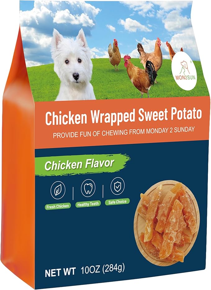 MON2SUN Dog Treats Rawhide Free Chicken Wrapped Sweet Potato Dog Snacks, Gluten & Grain Free Dog Treats for Puppy and Small Dogs, (Chicken, 10 Ounce -Pack of 1)