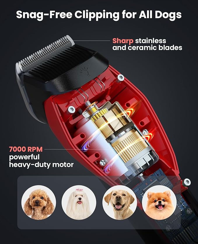 DOG CARE Smart Dog Clippers for Grooming with 3 Speeds, Auxiliary Light, Cordless Professional Dog Grooming Clippers, Low Noise Rechargeable Heavy-Duty Pet Hair Shaver for Dog Cat 2024 Upgraded