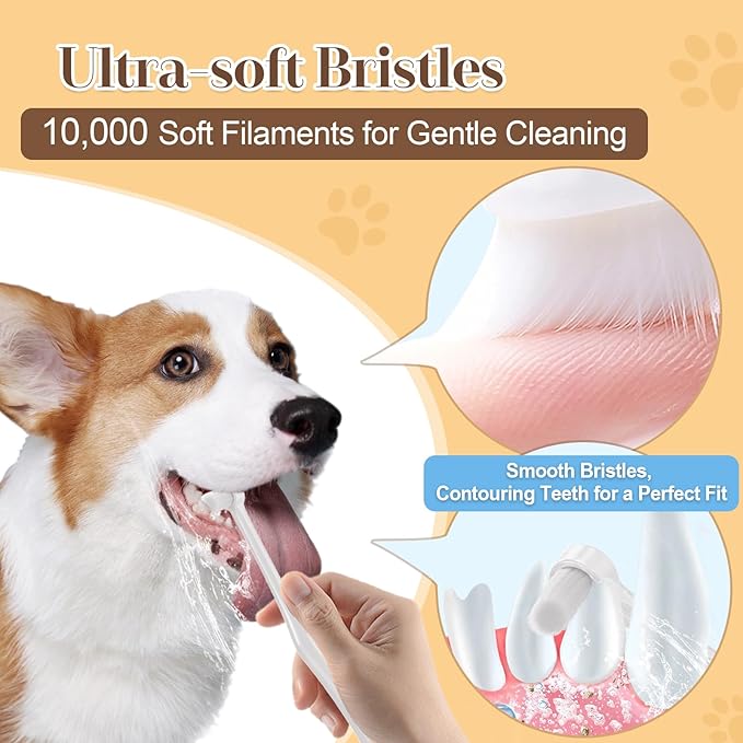 Premium Pet Toothbrush Set for Cats and Dogs - Complete Oral Care with Soft Bristles - Ideal for Teeth Cleaning, Dental Hygiene, Plaque Removal - Veterinarian Recommended-White