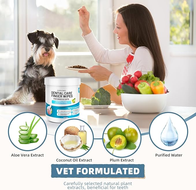 Dog & Cat Teeth Cleaning Finger Wipes - Non-Slip Design Dental Care Wipes - Reduce Plaque & Tartar and Freshen Breath - Double-Sided Durable Material (50 Pcs)