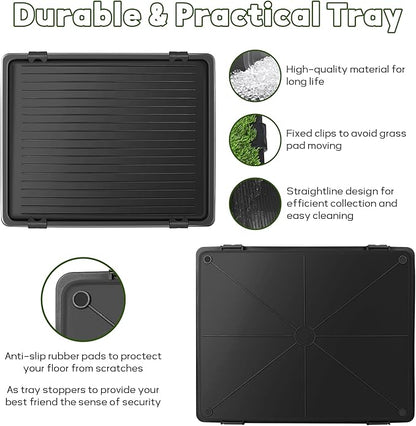Dog Grass Pad with Tray: Reusable Training Pad with 3-Pack Replaceable Artificial Grass - Quick Absorbent Indoor Portable Dog Patio Potty, Washable Pee Pad For Small Medium To Large Dog, 22"x18" Black