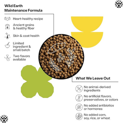 Wild Earth Vegan Dry Dog Food | Plant-Based Maintenance Formula | Vegetarian, Allergy Relief, Veterinarian-Developed for Complete Nutrition | Golden Rotisserie Flavor, 5 Pound Bag