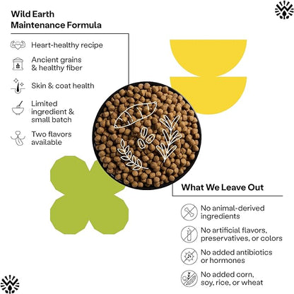 Wild Earth Vegan Dry Dog Food | Plant-Based Maintenance Formula | Vegetarian, Allergy Relief, Veterinarian-Developed for Complete Nutrition | Golden Rotisserie Flavor, 12.5 Pound Bag
