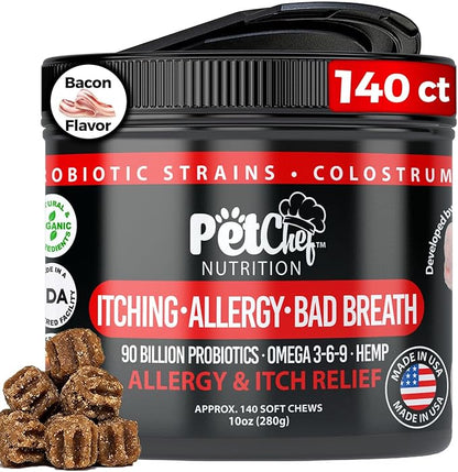 Pet Chef Allergy Defender - Natural Dog Allergy Relief Chews - Effective Medicine for Dog Allergies, Environment and Household Irritant Prevention - Safe & Strong Allergy Supplements for Dogs