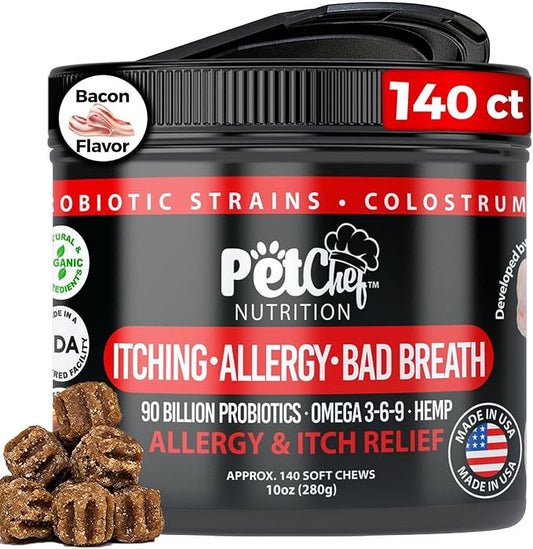 Pet Chef Allergy Defender - Natural Dog Allergy Relief Chews - Effective Medicine for Dog Allergies, Environment and Household Irritant Prevention - Safe & Strong Allergy Supplements for Dogs