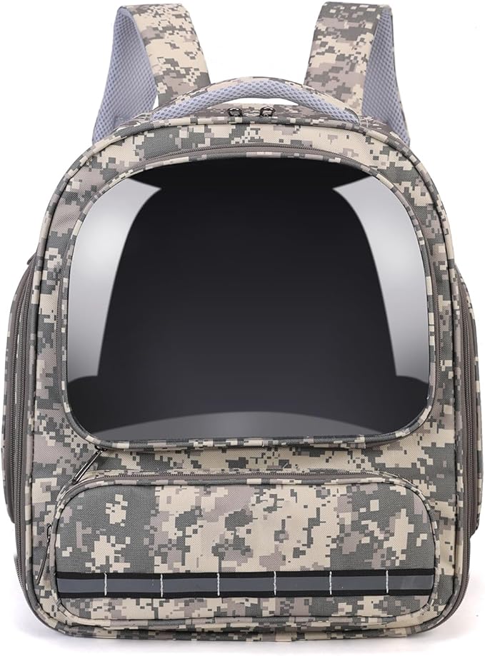Cat Backpack Carrier for Cats and Small Dogs, Breathable Cat Bubble Backpack, Airline Approved Pet Travel Carrier for Hiking Camping & Outdoor(CamoGrey)