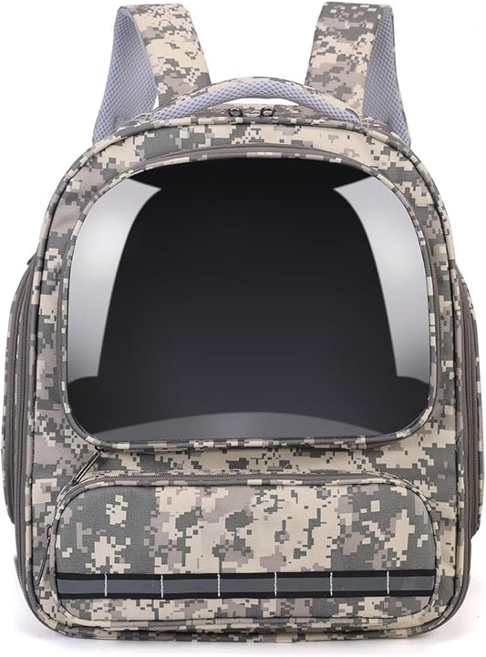 Cat Backpack Carrier for Cats and Small Dogs, Breathable Cat Bubble Backpack, Airline Approved Pet Travel Carrier for Hiking Camping & Outdoor(CamoGrey)