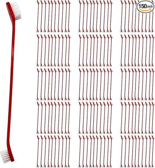 150Pcs Dog Toothbrush Dual Headed Puppy Tooth Brushing Kit Long Handle Soft Grooming Pet Dental Brushes Convenient Double Sided for Pets Cat Puppy Teeth Brush Cleaning Oral Care Supplies -Red