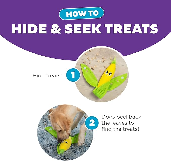 Outward Hound Nina Ottosson Hide N' Find Interactive Plush Dog Puzzle Dog Enrichment Toys, Plush, Durable Dog Toy, Corn, Multicolored