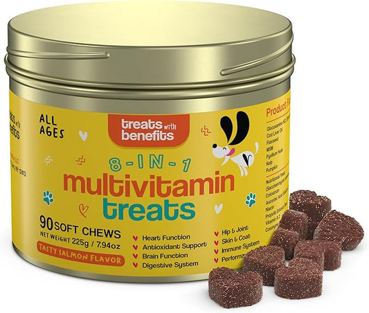 Dog Allergy Relief – 8 in 1 Multivitamin Dog Chewables for Senior Dogs Allergies - Antioxidant Superfood Pet Vitamins for Digestion, Hip, Joint, Heart, Brain Health, 90 Soft Chews