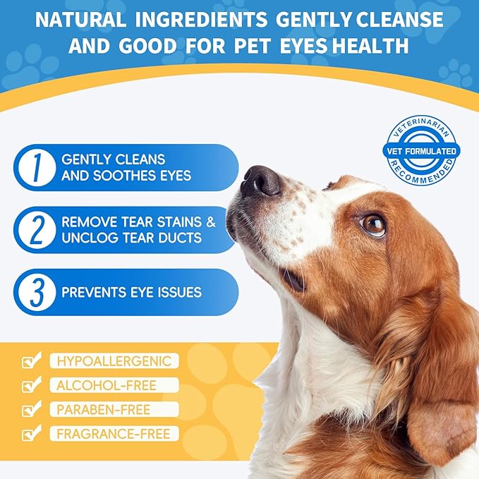 Eye Wipes for Dogs & Cats,Extra Large 240 Count Natural Tear Stain Eyes Wash Pads,Gently Remove Discharge,Debris,3.15" Coconut Oil Cleans Eyes,Face,Wrinkles