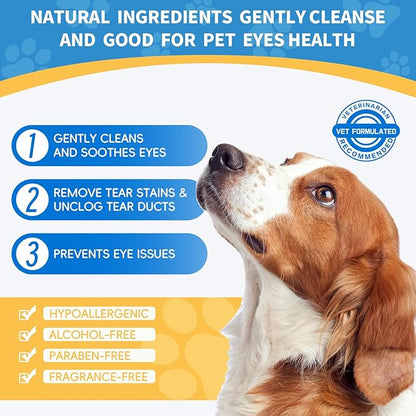 Eye Wipes for Dogs & Cats,Extra Large 240 Count Natural Tear Stain Eyes Wash Pads,Gently Remove Discharge,Debris,3.15" Coconut Oil Cleans Eyes,Face,Wrinkles