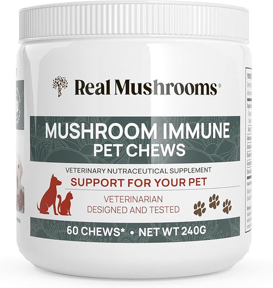 Mushroom Immune Support Pet Chews (60ct) treats for dogs – Immune booster supplements for pets with Ashwagandha, Astragalus, Blueberry, Olive Leaf, Acerola &Gut Health for Dogs and Cats