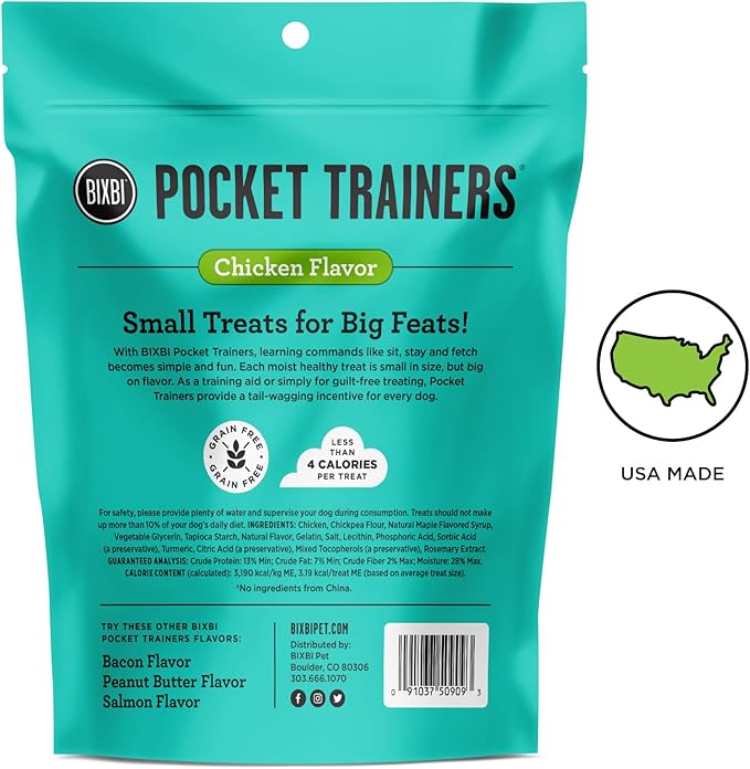 BIXBI Pocket Trainers, Chicken (6 oz, 1 Pouch) - Small Training Treats for Dogs - Low Calorie and Grain Free Dog Treats, Flavorful Pocket Size Healthy and All Natural Dog Treats