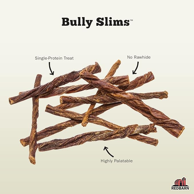 Redbarn All-Natural Bully Slims Beef Esophagus Chew Treats - Premium Grain-Free High Protein Low Fat Rawhide Alternative with No Artifical Ingredients - 4.7 oz Bag
