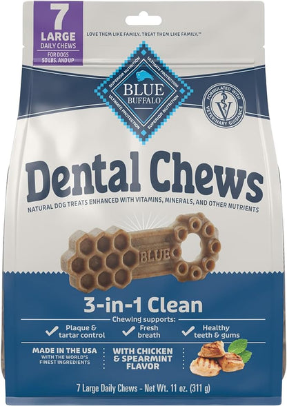 Blue Buffalo Dental Chews Large Natural Dog Treats, Chicken & Spearmint 11-oz Bag (7 Count)