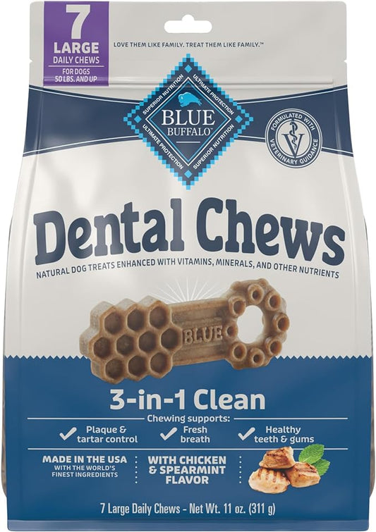 Blue Buffalo Dental Chews Large Natural Dog Treats, Chicken & Spearmint 11-oz Bag (7 Count)