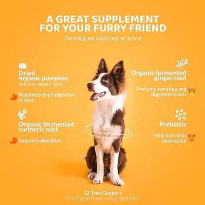 Pumpkin Pro for Dogs - Tasty Powdered Digestive Support Food Topper w/Organic Pumpkin - Supports Prebiotic Fiber Source & Nutrition - Helps Loose Stool and Gut Inflammation(5.25 oz)