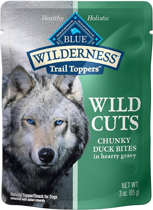 Blue Buffalo Wilderness Trail Toppers Wild Cuts High Protein, Natural Wet Dog Food, Chunky Duck Bites in Hearty Gravy 3-oz pouches (Pack of 24)