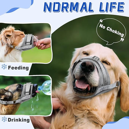 Dog Muzzle Soft Air Mesh Muzzle for Large Dogs, Adjustable Pet Muzzle for Small Medium Dogs to Drink Normally, Breathable Reflective Muzzle for Dogs to Prevent Biting Barking(Grey,L-14)
