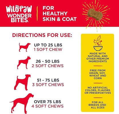 WonderBites for Healthy Skin and Coat - 90 Soft Chews for Dogs - with Wild Alaskan Salmon Oil, Hemp, Vitamins Zinc, C, & E -Skin & Coat Dog Supplement for All Breeds and Sizes