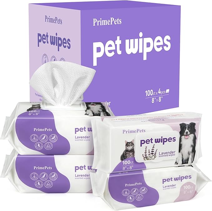 PrimePets Dog Wipes, 400 Count, Pet Grooming Wipes for Dogs Cats Cleaning Deodorizing, Lavender Scented, Extra Thick Dog Paw Wipes for Sensitive Skin, Clean Paws, Butt and Body