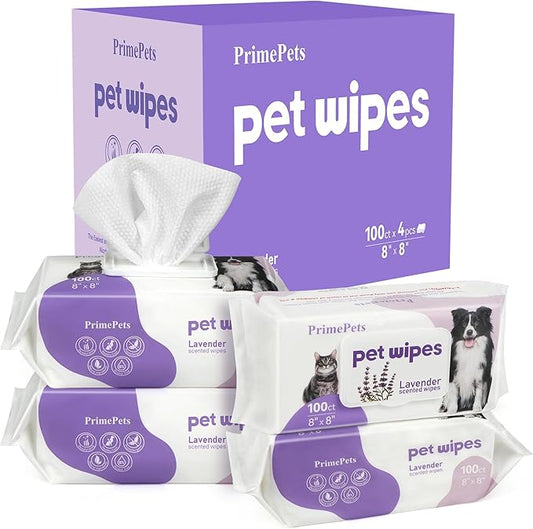 PrimePets Dog Wipes, 400 Count, Pet Grooming Wipes for Dogs Cats Cleaning Deodorizing, Lavender Scented, Extra Thick Dog Paw Wipes for Sensitive Skin, Clean Paws, Butt and Body