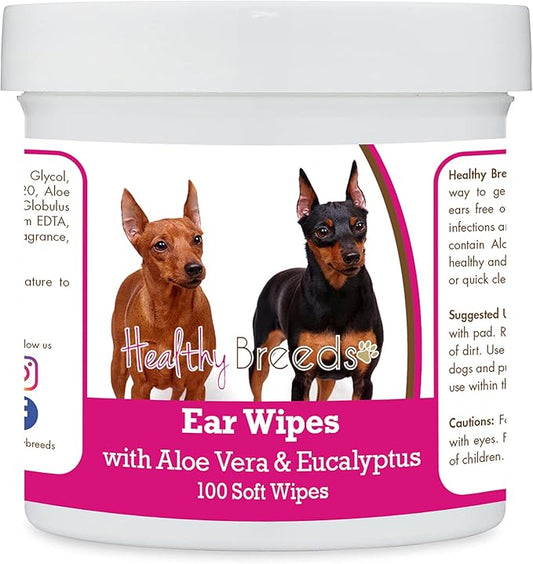 Healthy Breeds Miniature Pinscher Ear Cleaning Wipes with Aloe & Eucalyptus for Dogs 100 Count