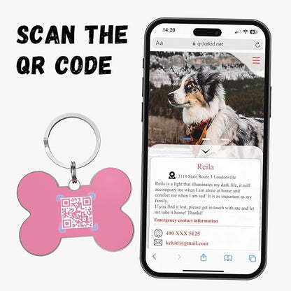 QR Code Dog Tag,Dog Tags Personalized for Pets, Custom Dog Name ID Tags Personalized Dog and Cat Tags -Free Online&Scan QR Receive Instant Location Alert Email