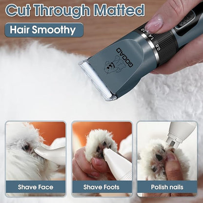 Dog Clippers Grooming Kit for Thick Hair&Coats -4 in 1Low Noise -Rechargeable-Cordless Quiet Paw Trimmer Nail Grinder, Dog Trimmer Grooming,Pet Hair Shaver for Small and Large Dogs Cats