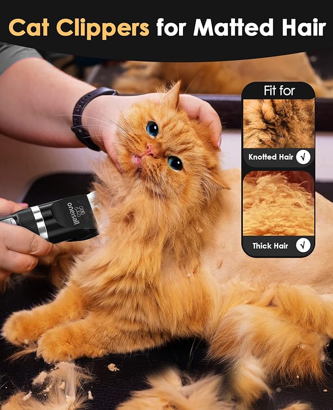 oneisall Cat Clippers for Matted Hair, Quiet Cat Shaver for Long Hair, Cordless Cat Hair Trimmer for Grooming, 2 Speed Pet Shaver Cat Grooming Kit for Cats Small Dogs Animals (Black)…