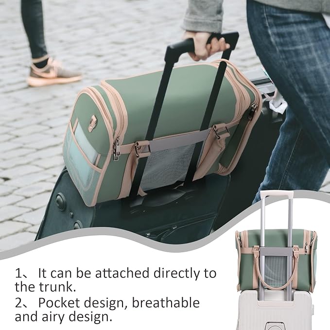 Cat and Dog Tote Bag for Medium Sized Cats up to 15 LBS, Foldable, Most TSA Airline Approved Carrier Soft Sided，Tote/Shoulder Pack,Cute cat Carrier——Avocado Green