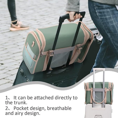 Cat and Dog Tote Bag for Medium Sized Cats up to 15 LBS, Foldable, Most TSA Airline Approved Carrier Soft Sided，Tote/Shoulder Pack,Cute cat Carrier——Avocado Green