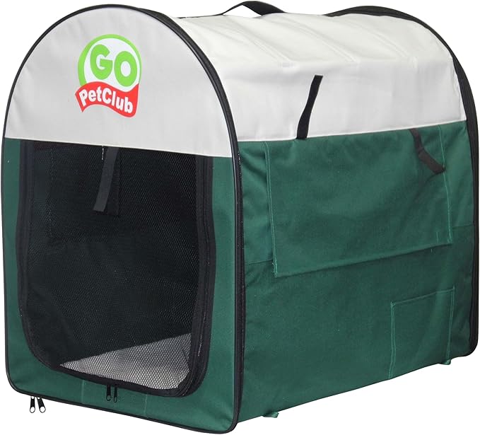 Go Pet Club 42" Rounded Top Soft Collapsible Dog Crate, Portable Pet Carrier, Thick Padded Pet Travel Crate for Indoor & Outdoor, Soft Sided Pet Foldable Kennel Cage with Durable Mesh Windows, Green