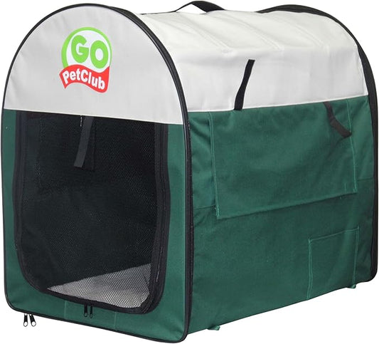 Go Pet Club 42" Rounded Top Soft Collapsible Dog Crate, Portable Pet Carrier, Thick Padded Pet Travel Crate for Indoor & Outdoor, Soft Sided Pet Foldable Kennel Cage with Durable Mesh Windows, Green