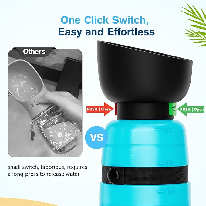 Pecute Upgraded 22 oz Dog Water Bottle with 5 oz Food Container, Portable Dog Travel Water Bottle Dispenser, Leakproof, BPA Free, Lightweight, Pet Water Bottle Bowl for Outdoor Walking Hiking Camping