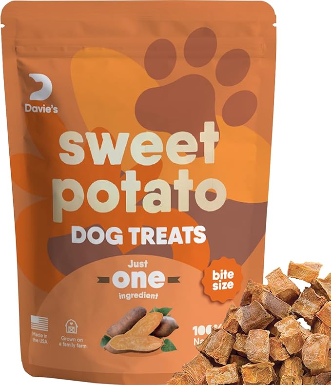 Davie's Sweet Potato Dog Training Treats - Bite Size Dog Treats for Small or Large Dogs, Vegan Dog Training Treats, Made in The USA, Grain Free, Alternative to Rawhide Chews