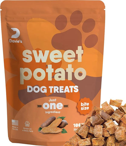 Davie's Sweet Potato Dog Training Treats - Bite Size Dog Treats for Small or Large Dogs, Vegan Dog Training Treats, Made in The USA, Grain Free, Alternative to Rawhide Chews