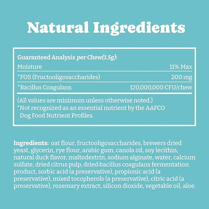 Probiotics for Dogs, Daily Dog Probiotics and Prebiotic with Natural Ingredients, for Gut Health and Digestive Health, Support Immune System, Maintain Skin & Coat Health, Duck Flavor, 90 Soft Chews