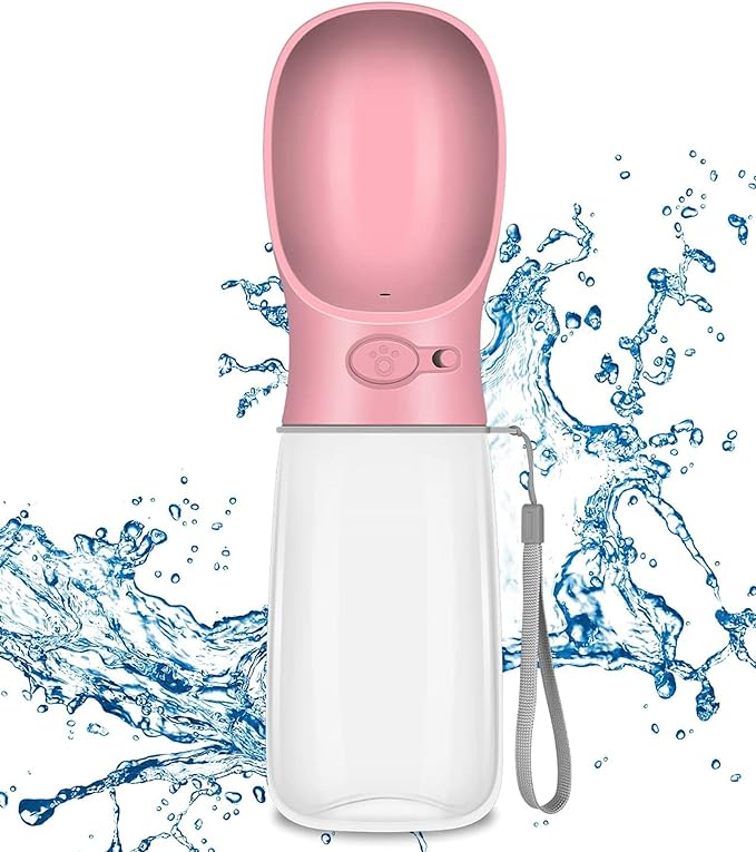 Dog Water Bottle, Leak Proof Portable Pet Water Bottles for Dogs, Puppy Water Dispenser with Drinking Feeder for Travel (Cherry Pink 19oz)
