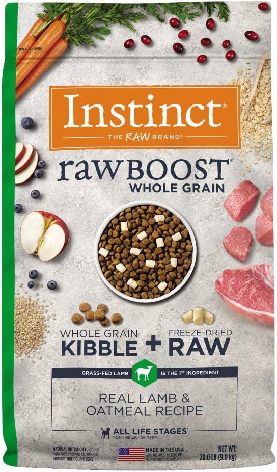Instinct Raw Boost Whole Grain Dry Dog Food, Natural Real Lamb & Oatmeal Recipe Kibble with Omegas + Freeze Dried Raw Dog Food, 20 lb. Bag