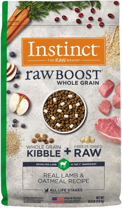 Instinct Raw Boost Whole Grain Dry Dog Food, Natural Real Lamb & Oatmeal Recipe Kibble with Omegas + Freeze Dried Raw Dog Food, 20 lb. Bag