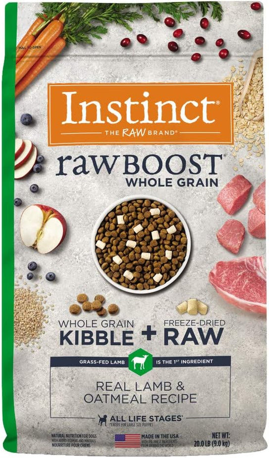 Instinct Raw Boost Whole Grain Dry Dog Food, Natural Real Lamb & Oatmeal Recipe Kibble with Omegas + Freeze Dried Raw Dog Food, 20 lb. Bag