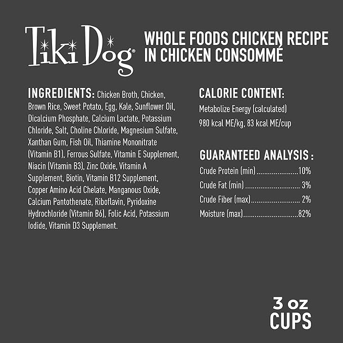 Tiki Dog Petites Whole Foods Wet Dog Food, Chicken, 3 oz. Cups (4 Count)