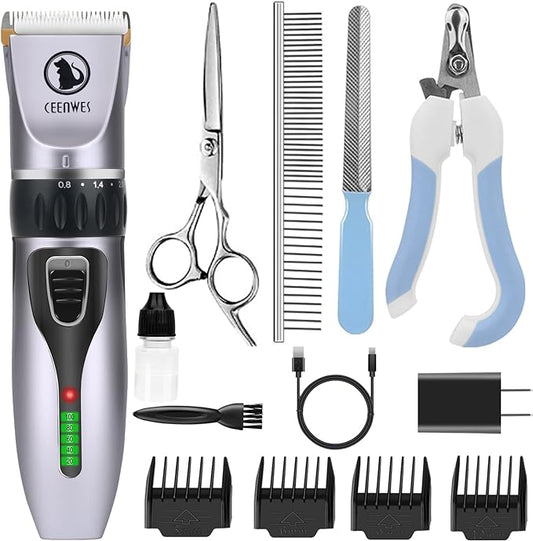 Dog Clippers Cordless Dog Grooming Kit Professional Horse Clippers with 4 Comb Guides, Low Noise Pet Clippers Rechargeable Pet Grooming Tools for Small Large Dogs Cats Horse Pets