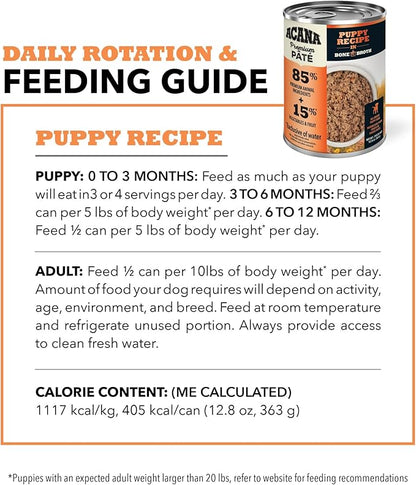 ACANA Premium Pate Wet Dog Food, Puppy Recipe in Bone Broth, 12.8oz (Case of 12)