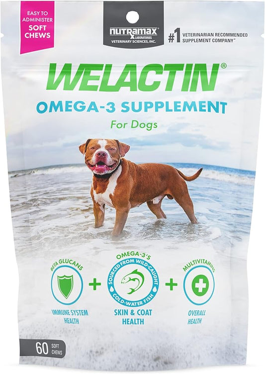 Nutramax Welactin Daily Omega-3 Supplement For Dogs, Skin & Coat Health Plus Overall Health, 60 Soft Chews