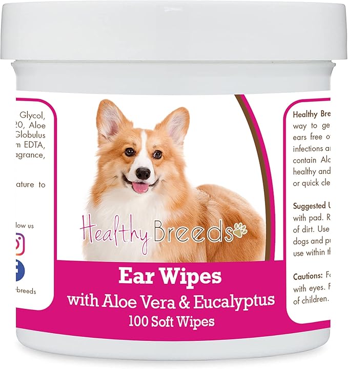 Healthy Breeds Pembroke Welsh Corgi Ear Cleaning Wipes with Aloe & Eucalyptus for Dogs 100 Count