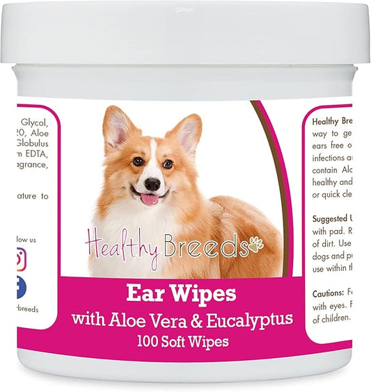 Healthy Breeds Pembroke Welsh Corgi Ear Cleaning Wipes with Aloe & Eucalyptus for Dogs 100 Count