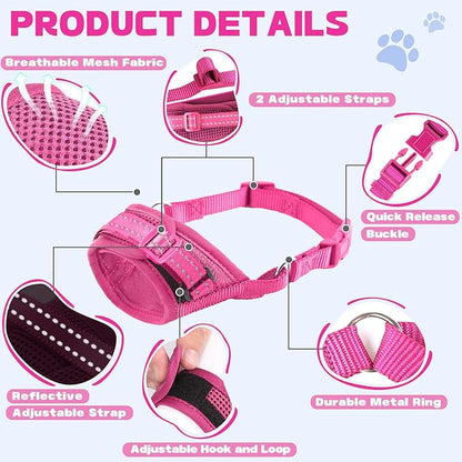 Dog Muzzle Soft Air Mesh Muzzle for Medium Dogs, Adjustable Pet Muzzle for Small and Large Dogs to Drink Normally, Breathable Reflective Muzzle for Dogs to Prevent Biting(Pink,XL)